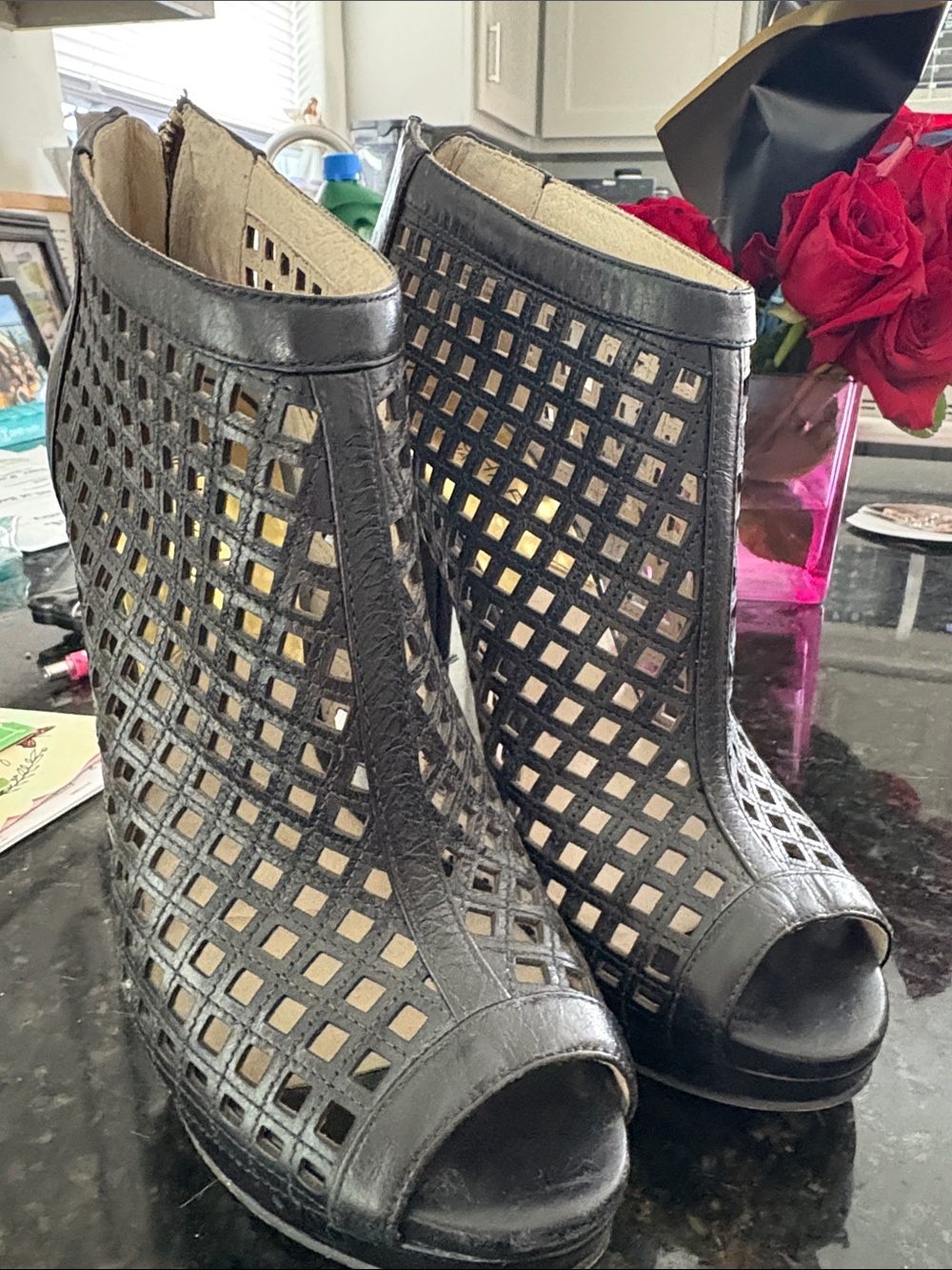 Women’s Black Laser-Cut Peep-Toe Ankle Booties Michael Kors